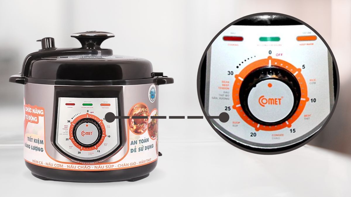 Bảng điều khiển của nồi áp suất điện Comet CM6150 5 lít