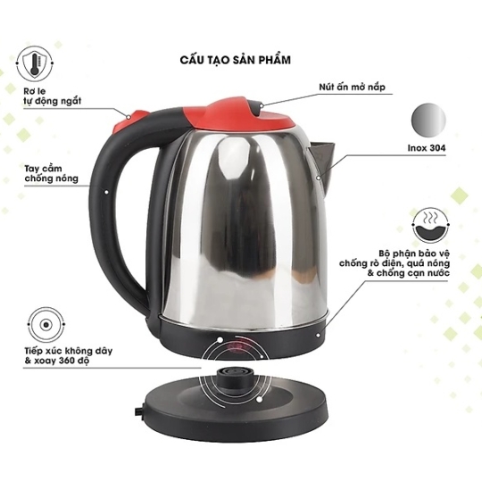 Ấm siêu tốc 1.8 lít, 1 lớp RD-AST18ST1