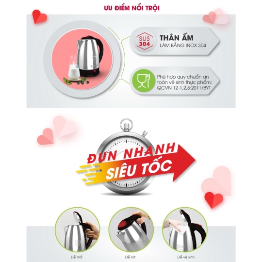 Ấm siêu tốc 1.8 lít, 1 lớp RD-AST18ST1