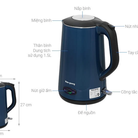 Bình đun siêu tốc Điện Quang 1.5 lít ĐQ EKT09 1515 B KW 