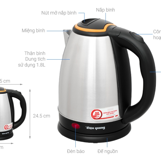  Ấm siêu tốc Điện Quang 1.8 lít ĐQ EKT06 1518 BL