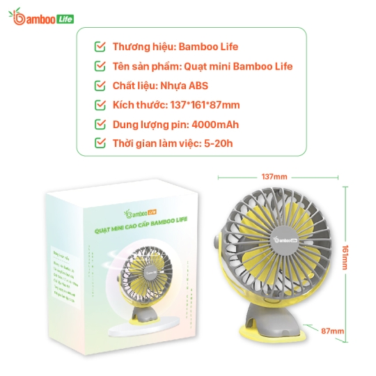Quạt  Tích Điện mini Bamboo