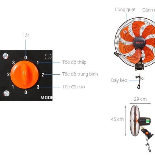 Quạt treo tường Senko TC1622 